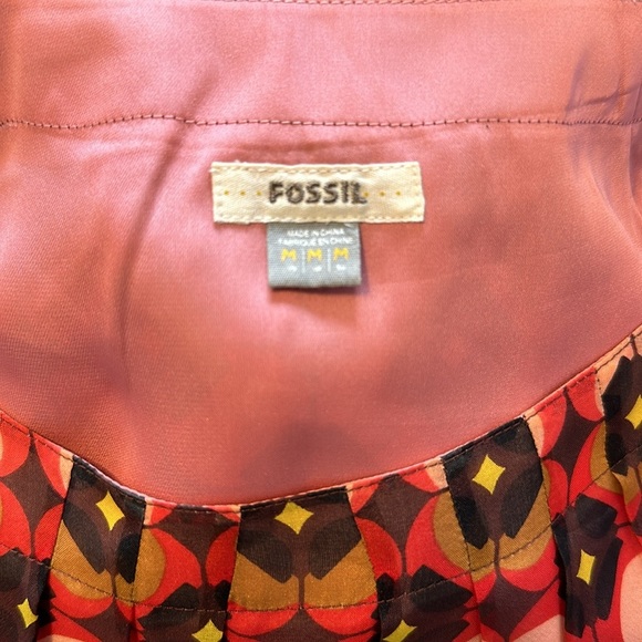 Fossil 100% Silk Quarter Sleeve Mod 70s Style Midi Floral Design Dress Medium - Picture 6 of 7